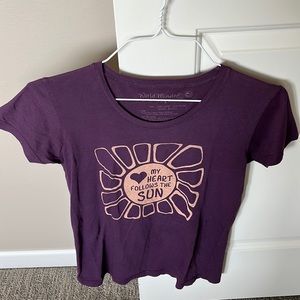 Tshirt- size S - graphic reads: my heart follows the sun - preowned, EUC, purple